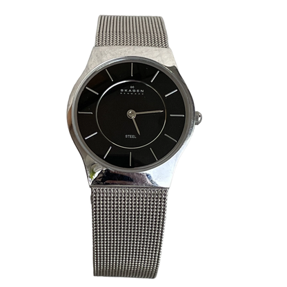 Reloj Skagen Denmark Mujer 2000s Negro Malla Acero Caja Original