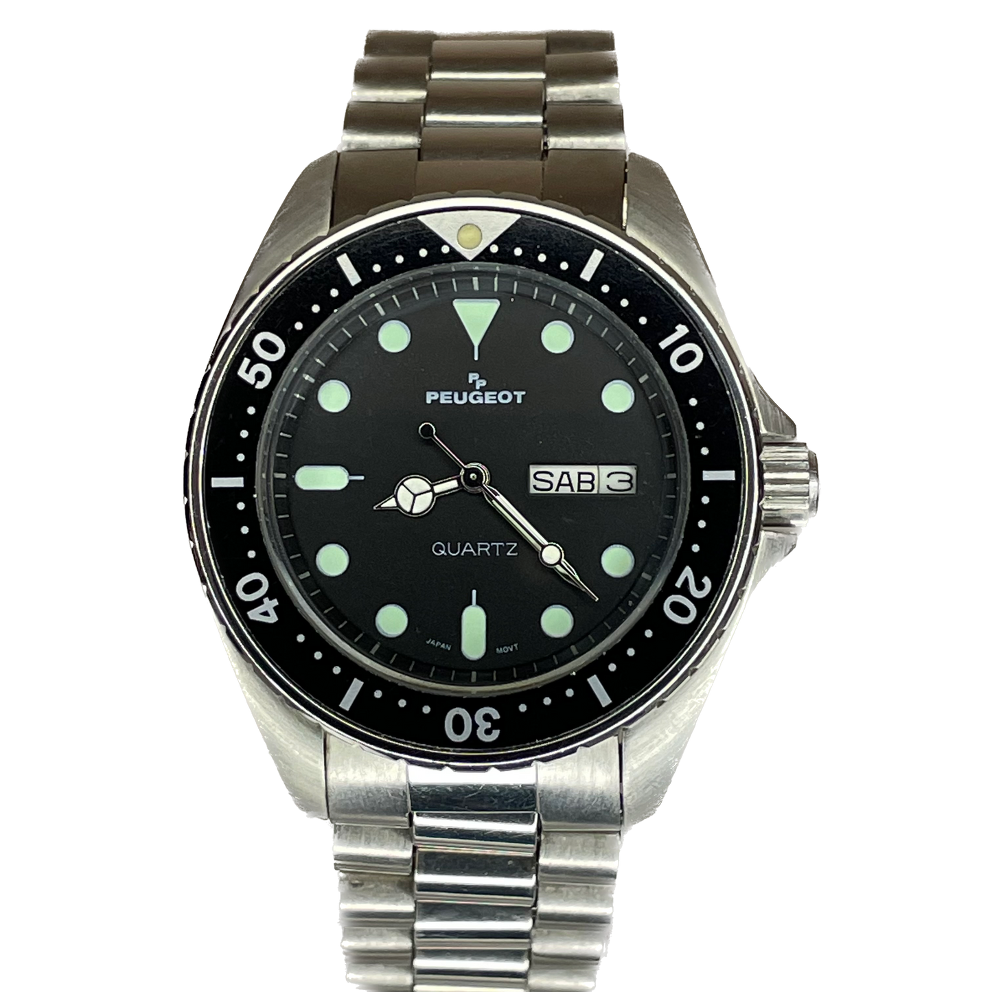 Reloj Peugeot Quartz Day-Date 10 ATM Hombre Diver Style en acero 1992