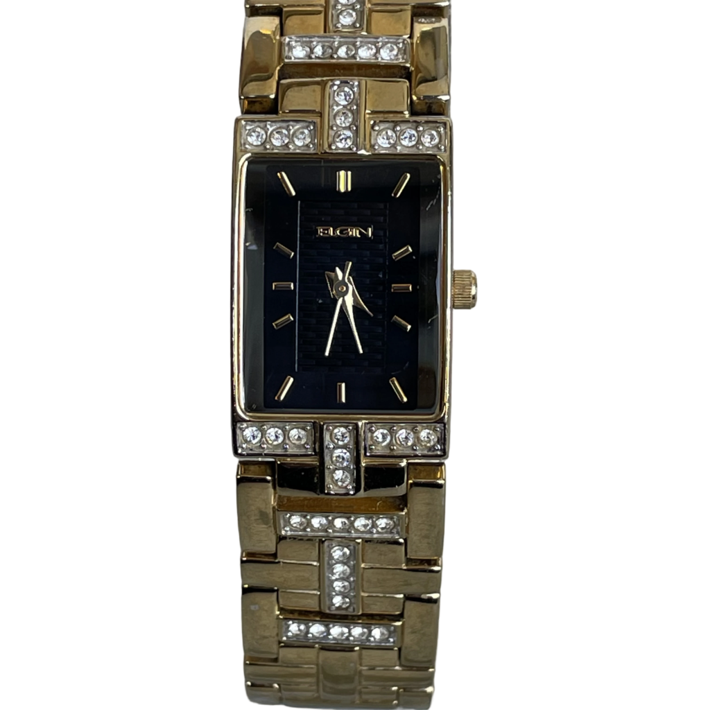 Reloj Joya Elgin Mujer Años 2000 Dorado Con Cristales