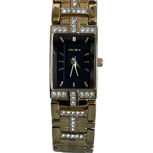 Reloj Joya Elgin Mujer Años 2000 Dorado Con Cristales