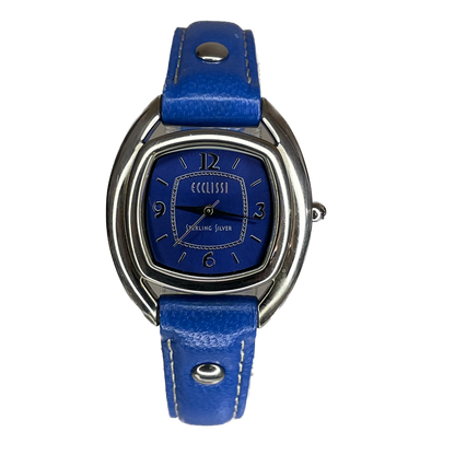 Reloj de plata maciza Ecclissi Sterling Silver 925 / Caja y hebilla de plata AZUL ÚNICO
