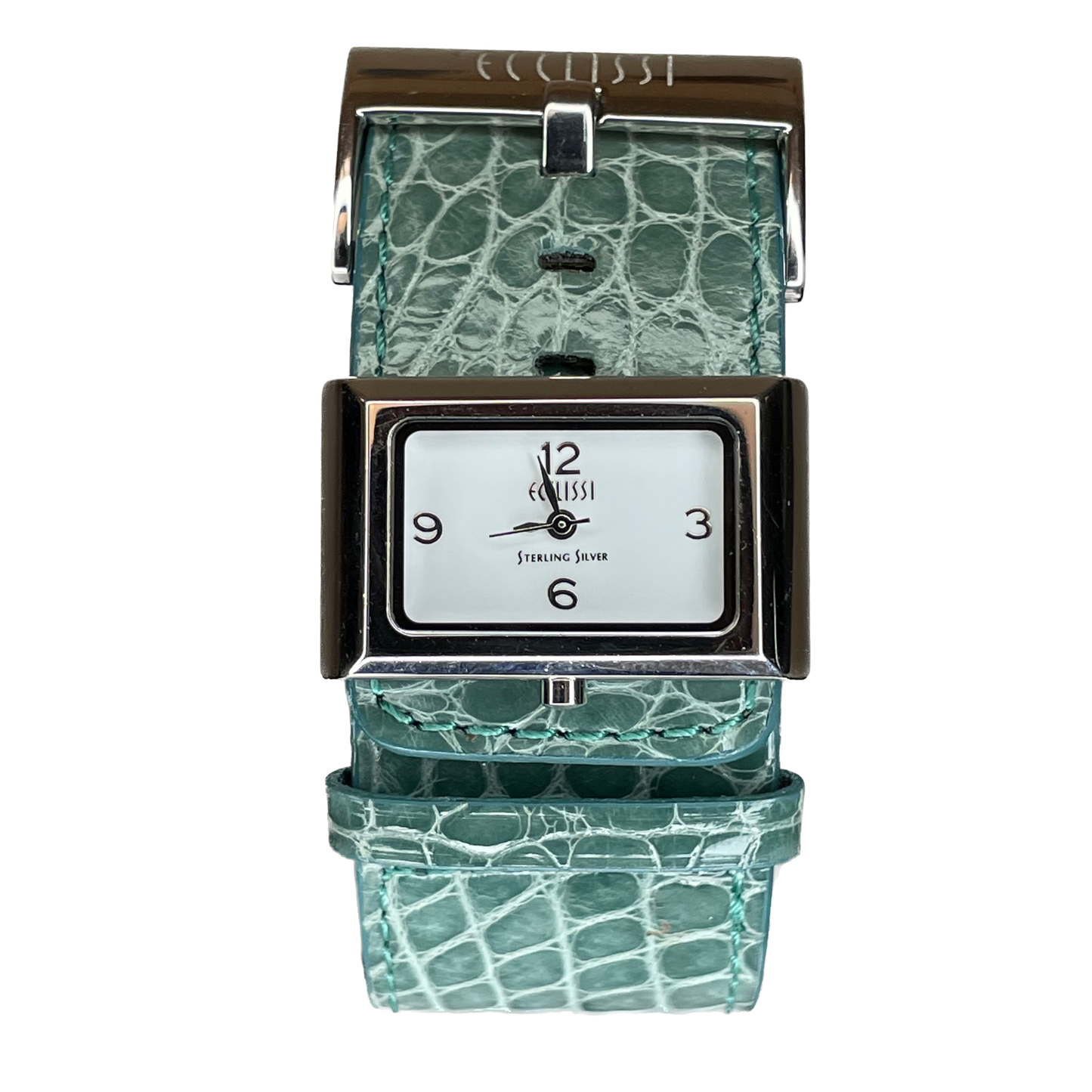 Reloj Ecclissi Mujer Años 2000´s Plata 925 NOS Correa Verde Exclusivo RARO
