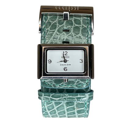 Reloj Ecclissi Mujer Años 2000´s Plata 925 NOS Correa Verde Exclusivo RARO