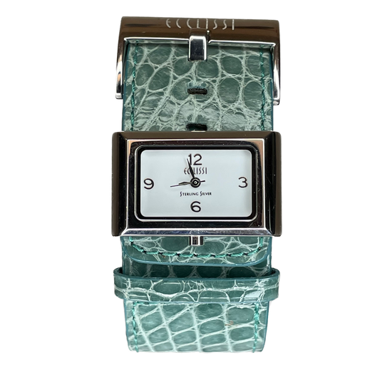 Reloj Ecclissi Mujer Años 2000´s Plata 925 NOS Correa Verde Exclusivo RARO