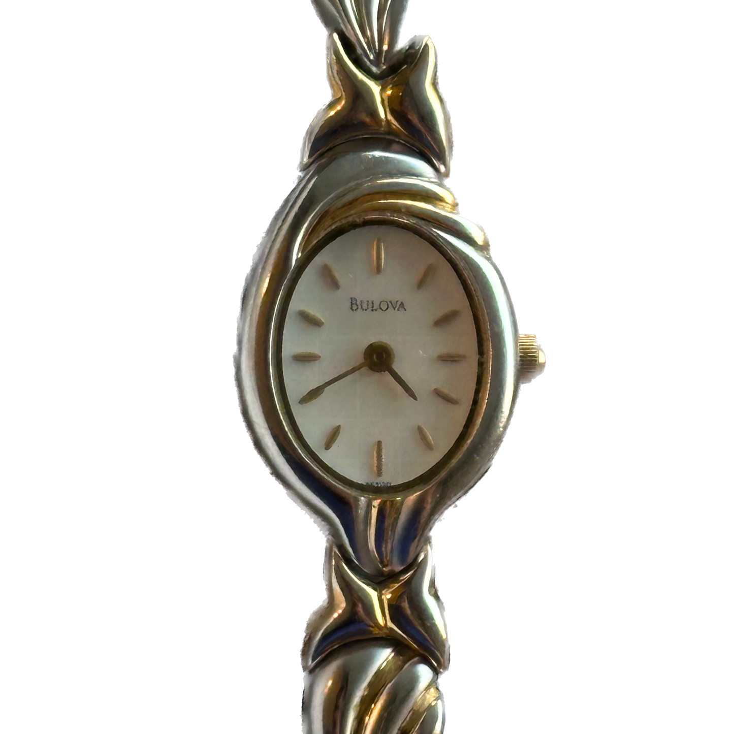 Reloj Joya Bulova Mujer Ovalado Bicolor Años 2000 Art Nouveau