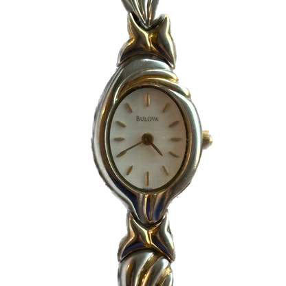 Reloj Joya Bulova Mujer Ovalado Bicolor Años 2000 Art Nouveau