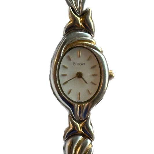 Reloj Joya Bulova Mujer Ovalado Bicolor Años 2000 Art Nouveau
