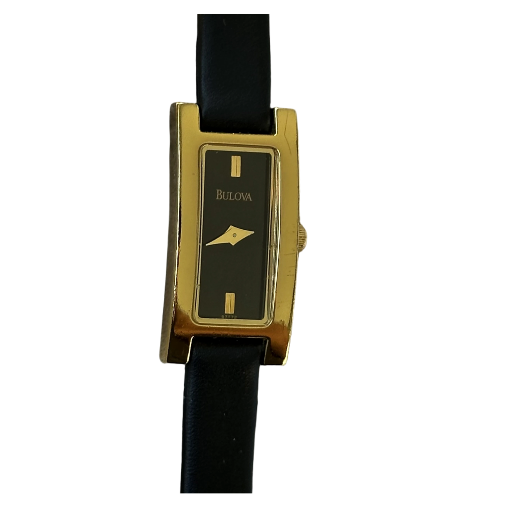 Reloj Joya Bulova Mujer Rectangular Negro Dorado Año 2002 Compacto