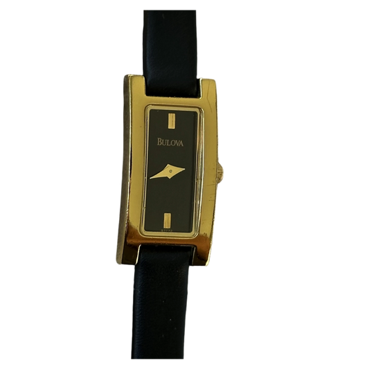 Reloj Joya Bulova Mujer Rectangular Negro Dorado Año 2002 Compacto
