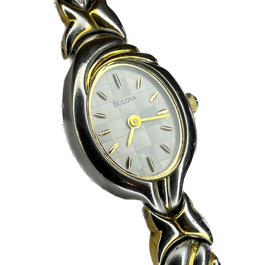 Reloj Joya Bulova Mujer Ovalado Bicolor Años 2000 Art Nouveau