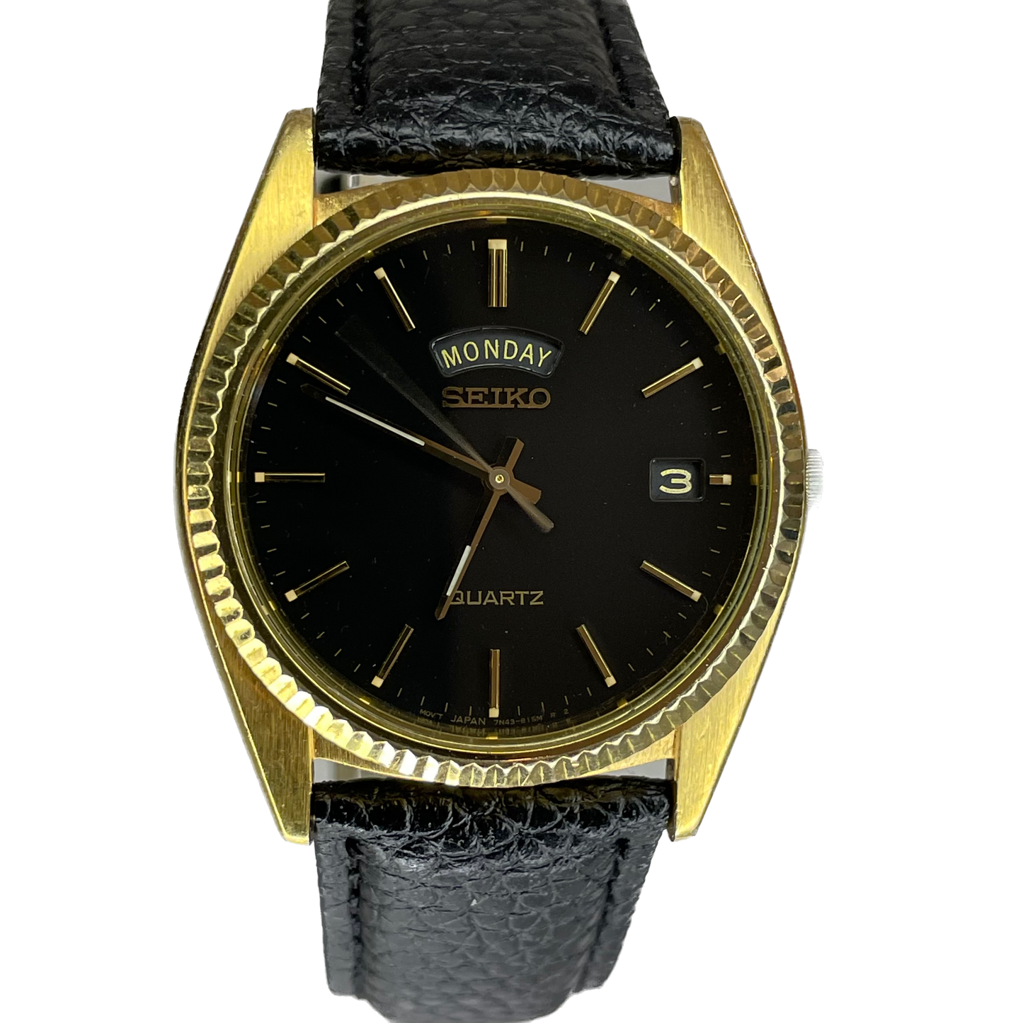 Reloj Seiko 7N43-8111 President Style Abril 1994 Day-Date Negro 36mm