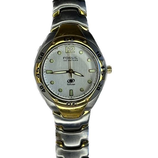 Reloj Fossil Blue Mujer WM3429 Bicolor Año 2003 esfera cepillada plateada