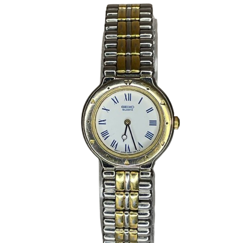 Reloj Joya Seiko Mujer Julio de 1992 Núm. romanos azules y brazalete bicolor ESCASO