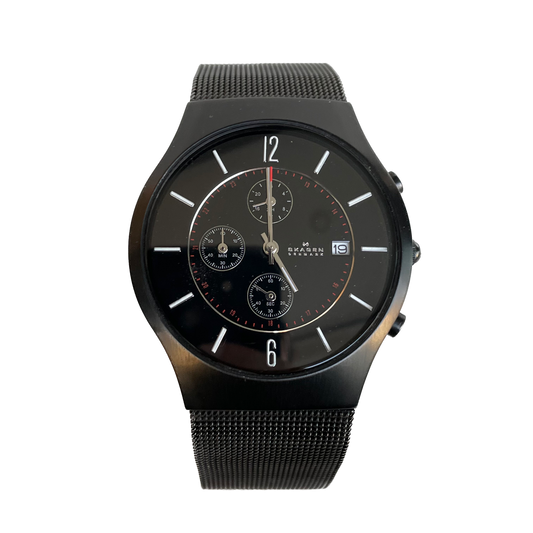 Reloj Skagen Denmark Hombre Negro 2010´s Mesh Cronógrafo 39mm