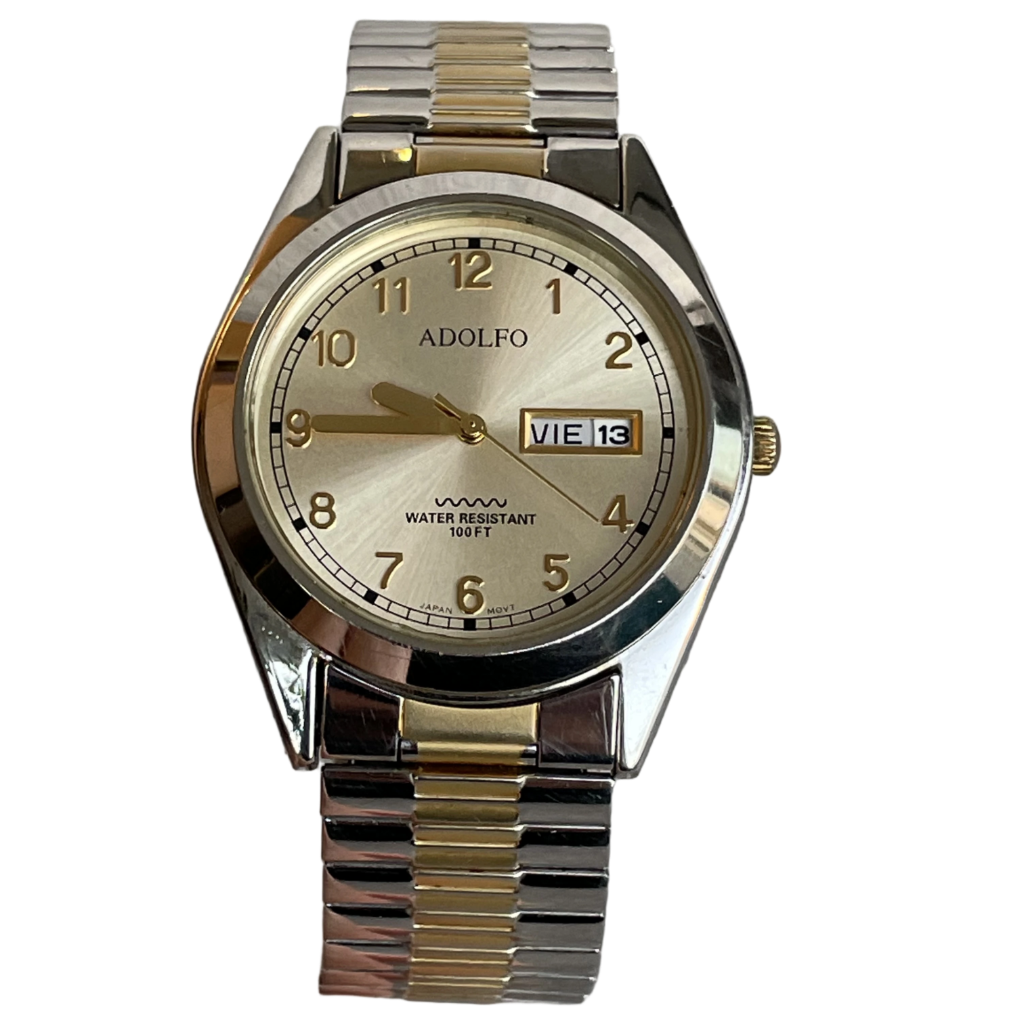 Reloj ADOLFO Hombre Cuarzo Día Fecha Bicolor Expandible 90s
