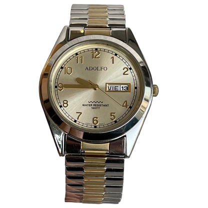 Reloj ADOLFO Hombre Cuarzo Día Fecha Bicolor Expandible 90s