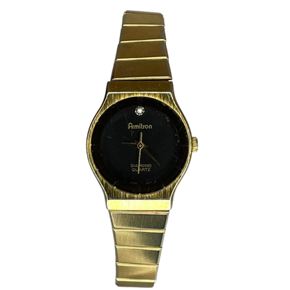 Reloj joya Armitron Diamond Quartz Año 1990 aprox. Dial negro y pulsera original