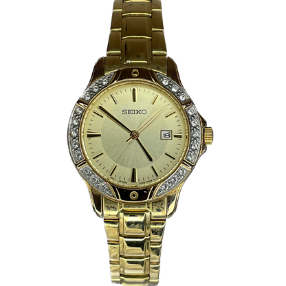 Reloj Joya SEIKO Dorado con Bisel de 22 Cristales Elab. en marzo de 2004 Impecable