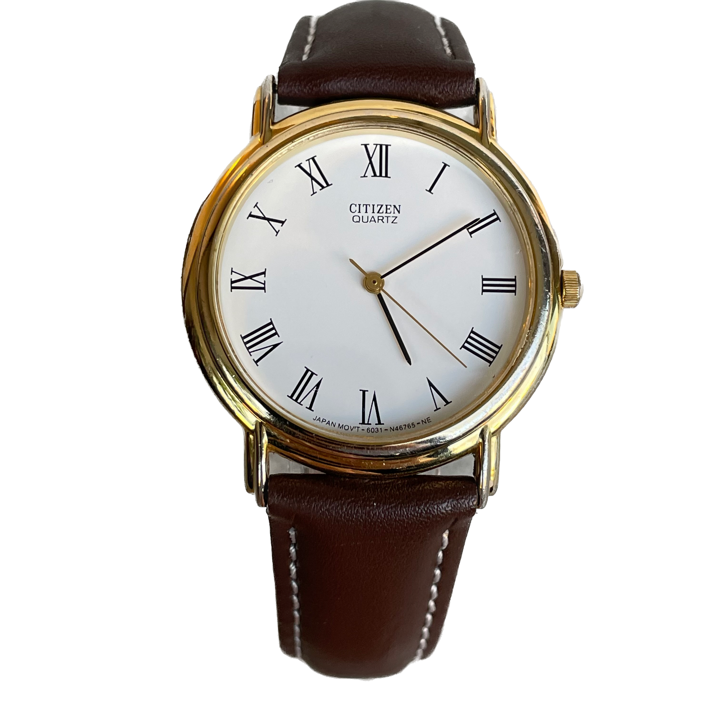 Reloj Citizen Quartz Hombre Marzo de 1990 Romano Clásico Dial Blanco