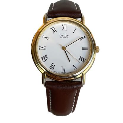 Reloj Citizen Quartz Hombre Marzo de 1990 Romano Clásico Dial Blanco