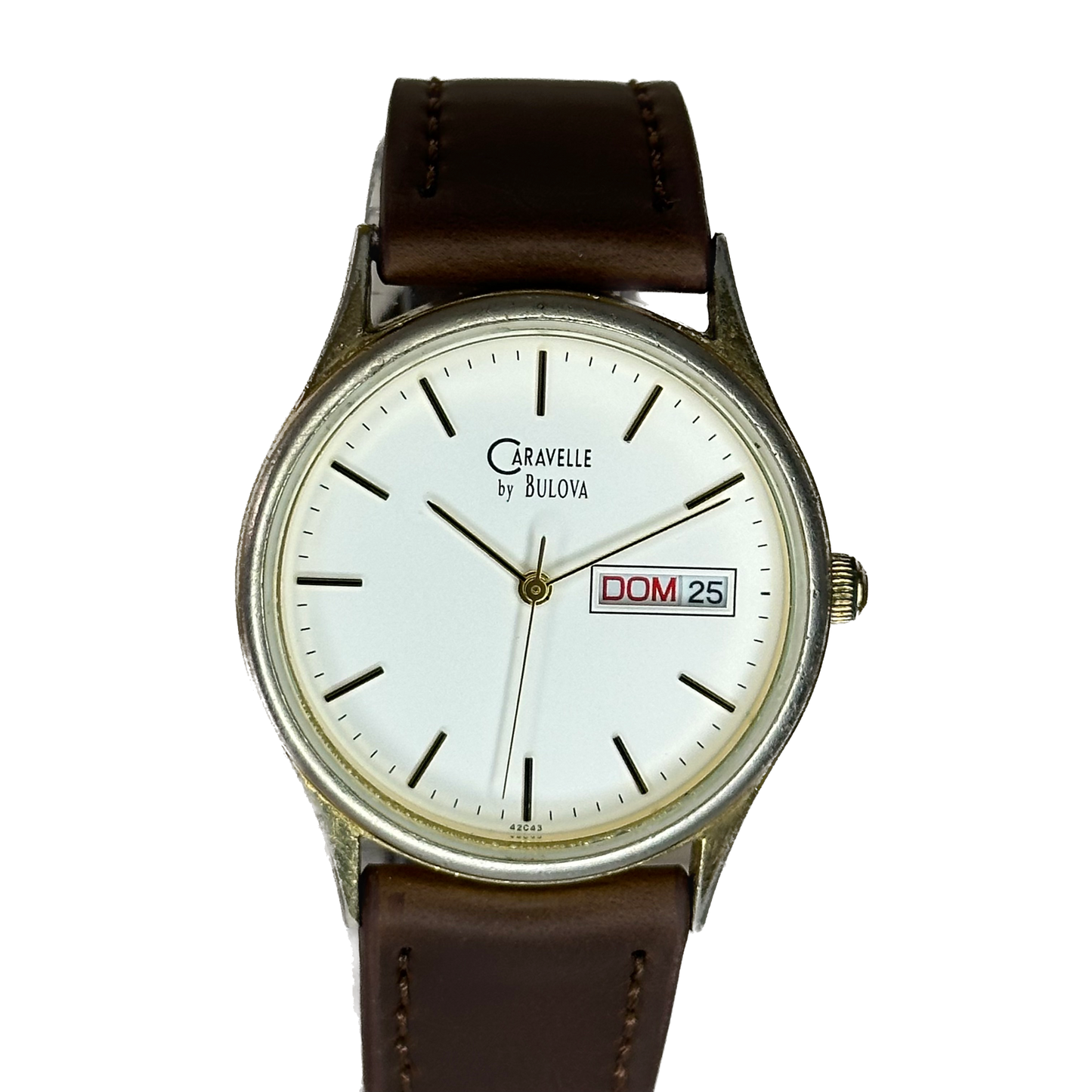 Reloj de hombre Caravelle by BULOVA 42C43 Day-Date de 1993 Minimalismo Noventero