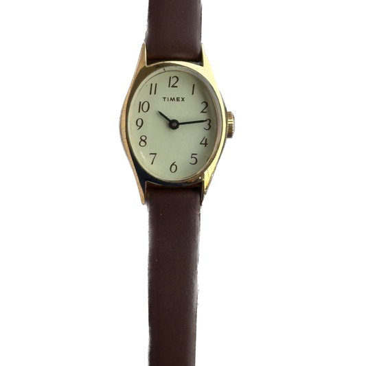 Reloj Timex Mujer A Cuerda Años 80´s Dorado Dress Oval