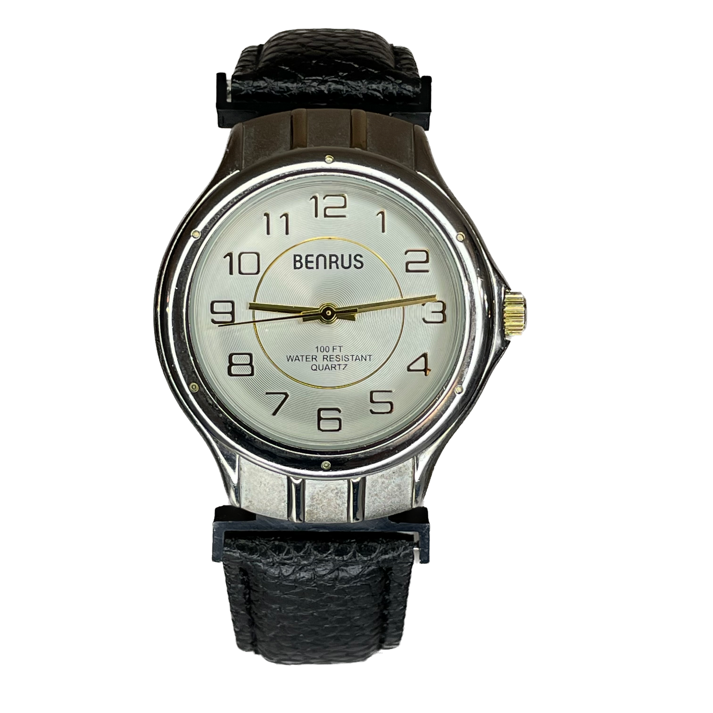 Reloj Benrus Hombre Esfera Plateada Concéntrica Año 1998 Correa Nueva