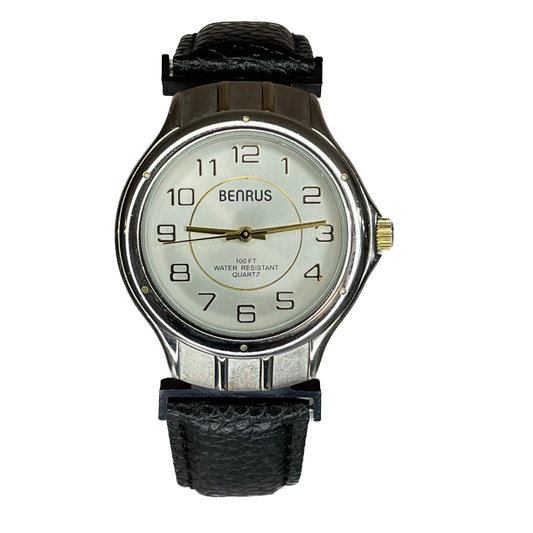 Reloj Benrus Hombre Esfera Plateada Concéntrica Año 1998 Correa Nueva