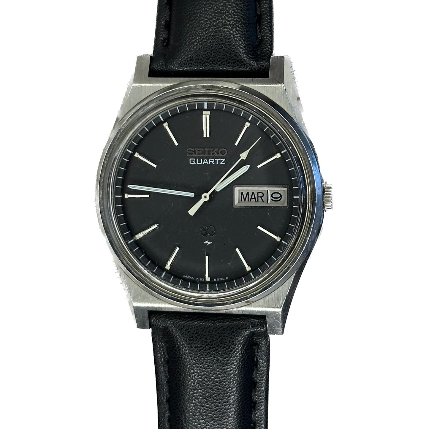 Seiko Quartz NEGRO 7123-8439 Día y Fecha Julio de 1981 ESCASO