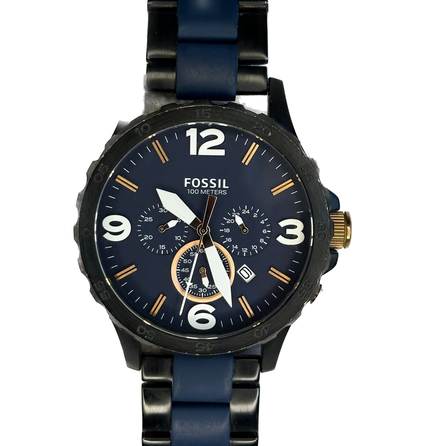 Reloj Fossil JR1494 Cronógrafo Oversized 2015 Azul Cobre 50 mm Pulsera Original