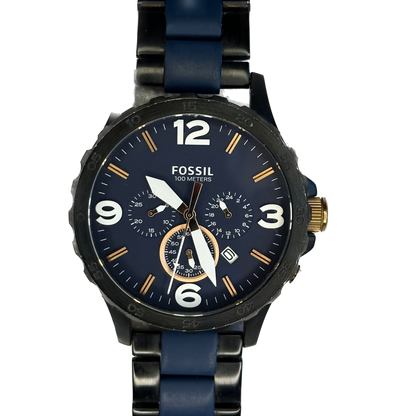 Reloj Fossil JR1494 Cronógrafo Oversized 2015 Azul Cobre 50 mm Pulsera Original
