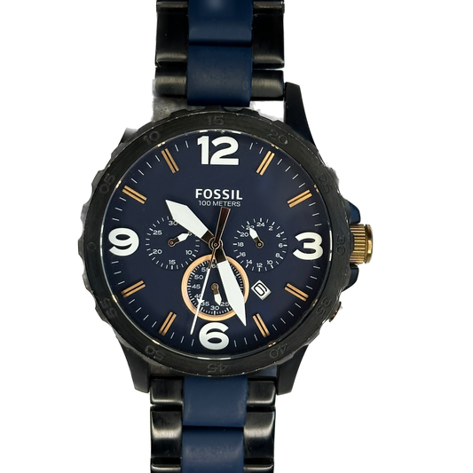 Reloj Fossil JR1494 Cronógrafo Oversized 2015 Azul Cobre 50 mm Pulsera Original