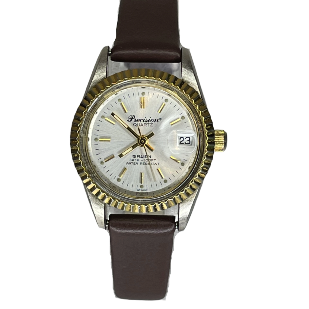 Reloj Gruen Precision Quartz Mujer Año 1995 Bicolor 28 mm Bisel estriado