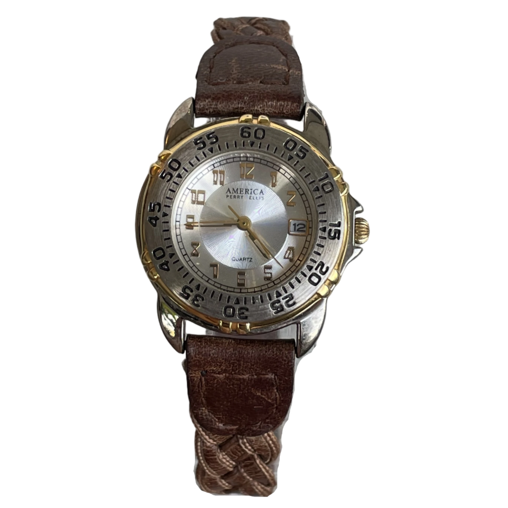 Reloj America Perry Ellis Mujer 90s Bicolor Pulsera Trenzada ÚNICO