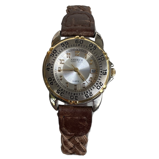 Reloj America Perry Ellis Mujer 90s Bicolor Pulsera Trenzada ÚNICO