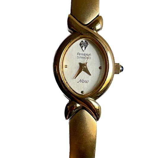 Reloj Joya Armitron Diamond Mujer Años 90 Ovalado Dorado