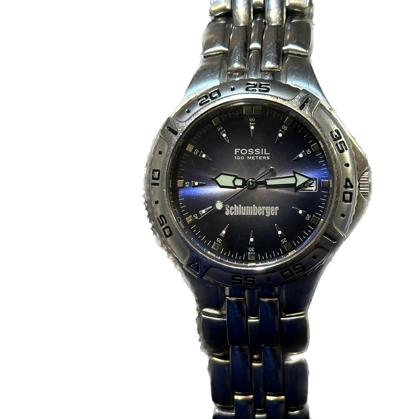 Reloj Fossil Schlumberger HOMBRE Azul Acero 2000s Corporativo RARO
