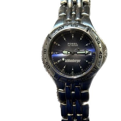 Reloj Fossil Schlumberger HOMBRE Azul Acero 2000s Corporativo RARO