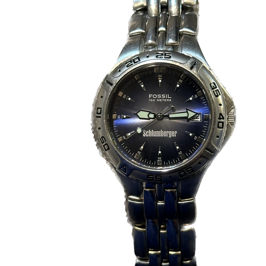 Reloj Fossil Schlumberger HOMBRE Azul Acero 2000s Corporativo RARO