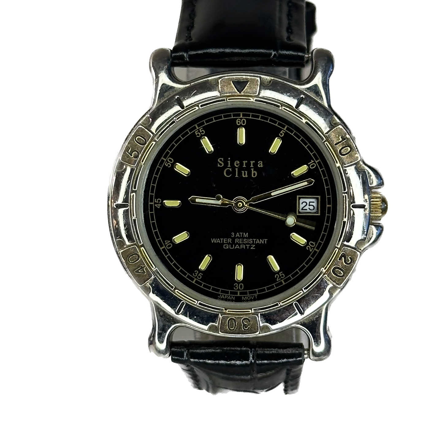 Reloj Sierra Club 4360 Quartz Date Bicolor Black Dial Japón Movt (1998)