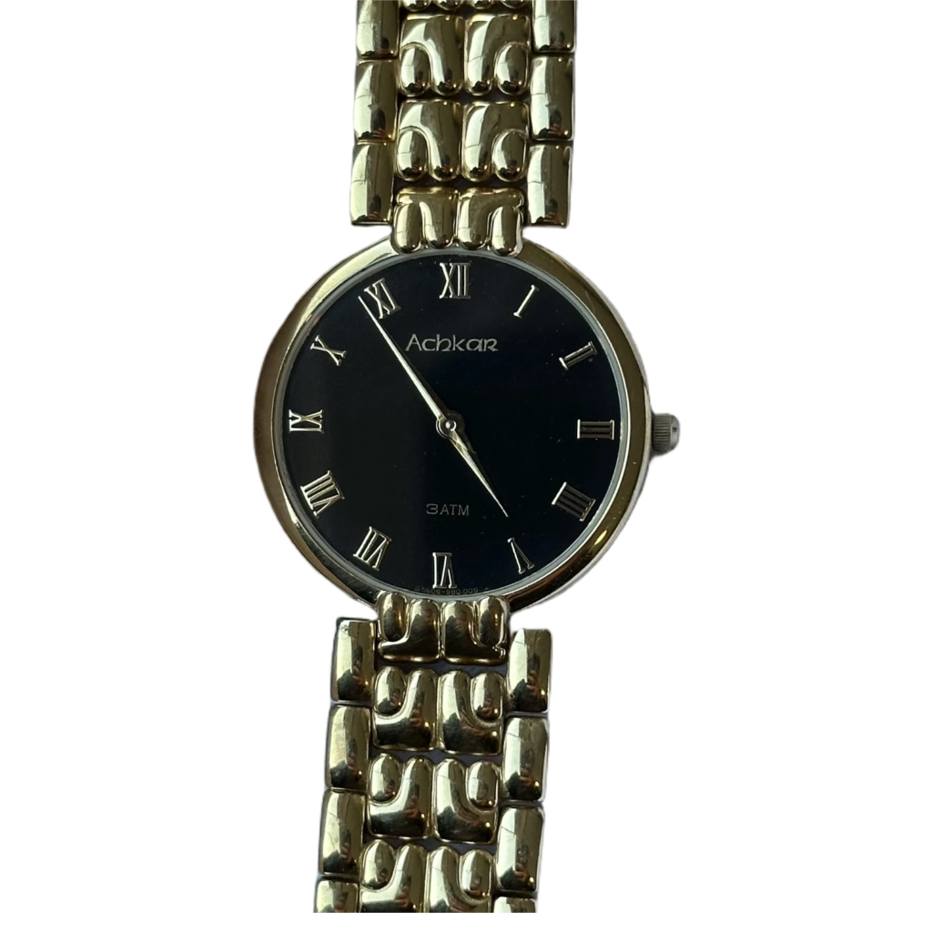 Reloj Achkar Mujer Años 90's Ultrafino Dorado Negro ÚNICO