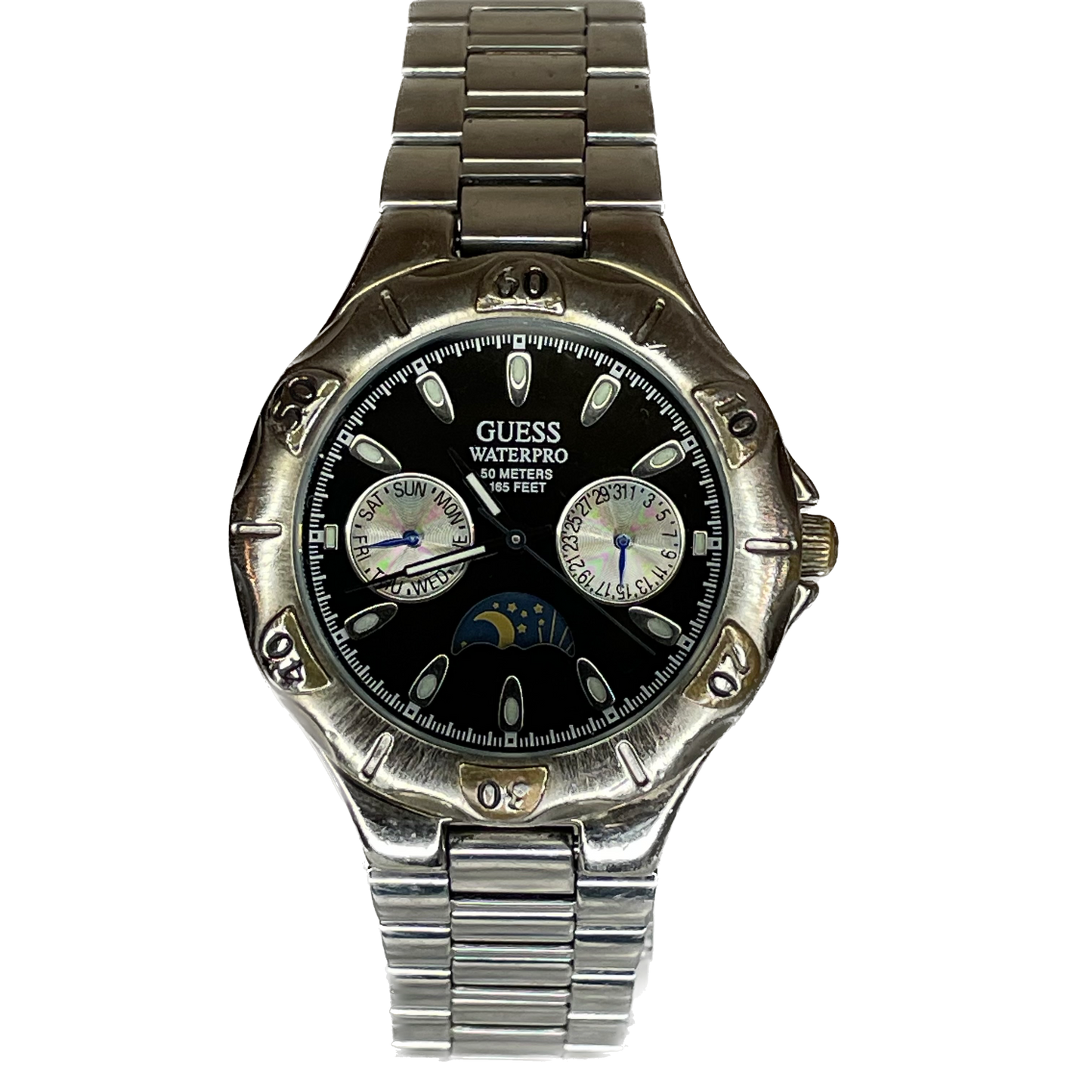 Reloj Guess Waterpro Multifunción Day-Date 1996 Moonphase Style 35mm