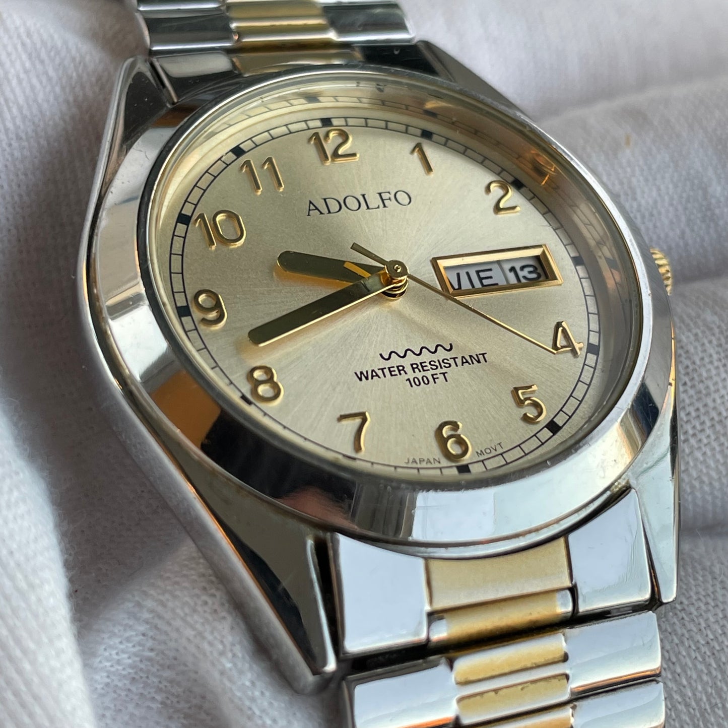 Reloj ADOLFO Hombre Cuarzo Día Fecha Bicolor Expandible 90s