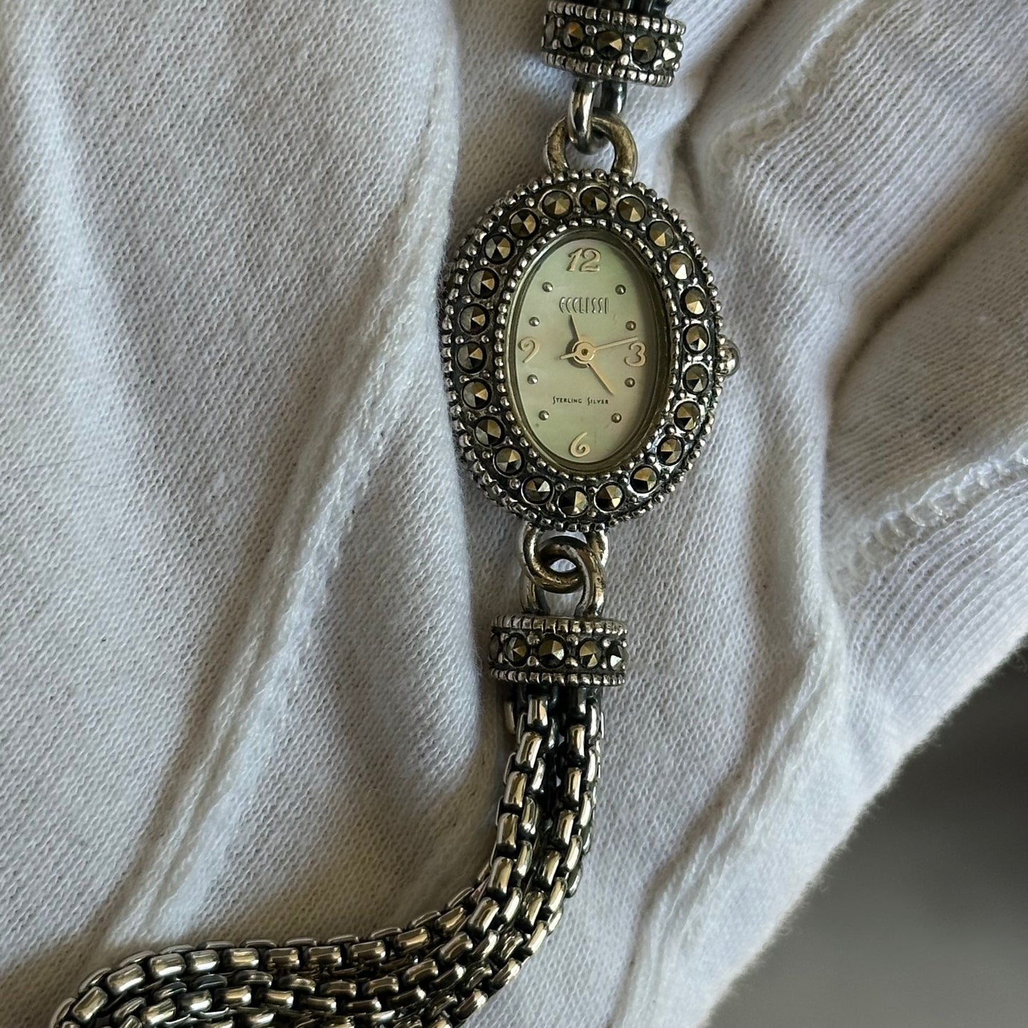 Reloj ECCLISSI Mujer Años 2000 Reloj y Pulsera de Plata Maciza Art Deco