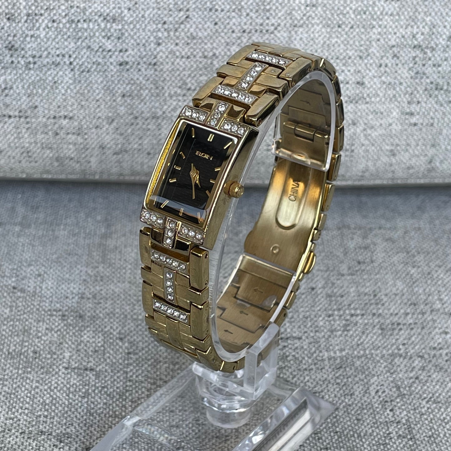 Reloj Joya Elgin Mujer Años 2000 Dorado Con Cristales