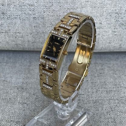 Reloj Joya Elgin Mujer Años 2000 Dorado Con Cristales