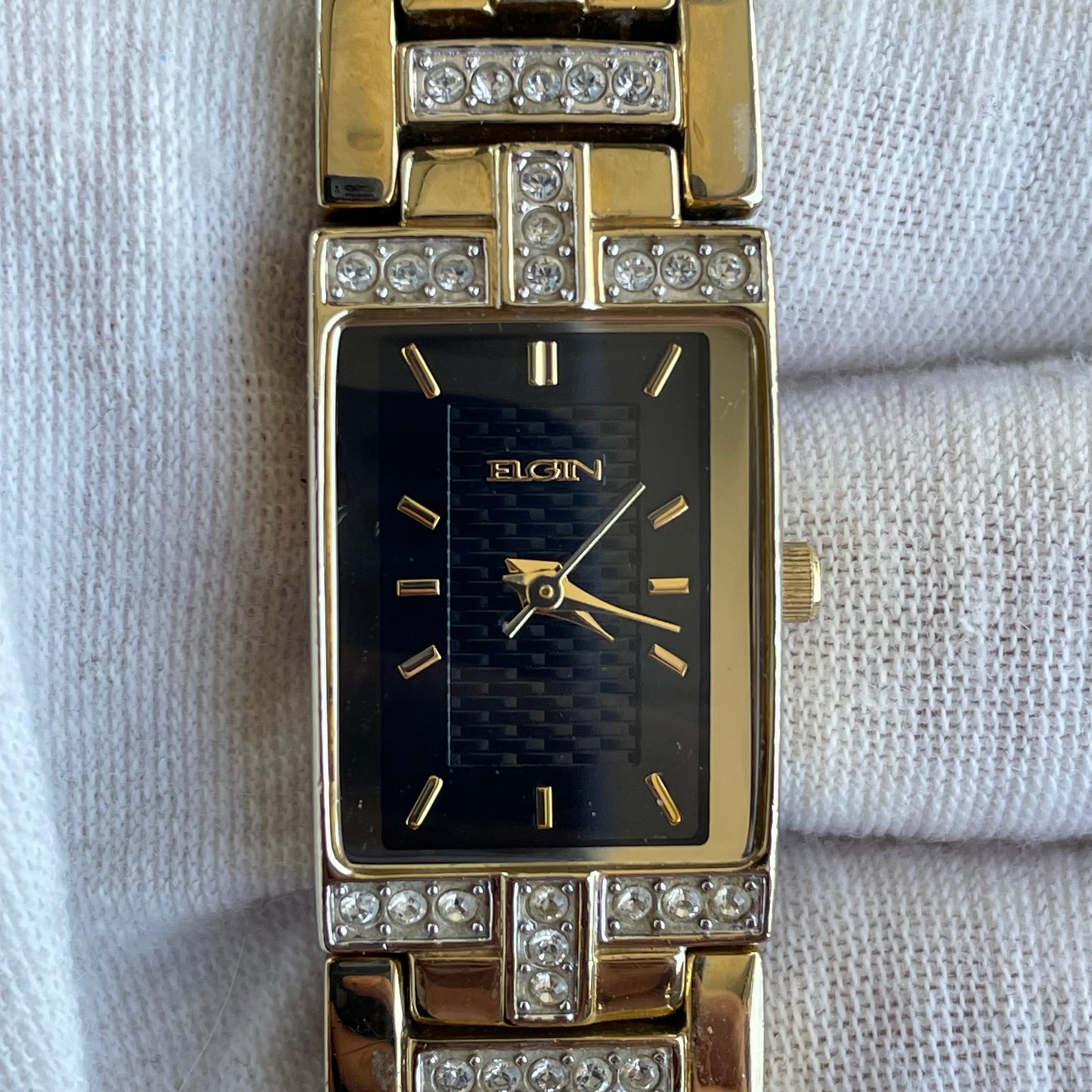 Reloj Joya Elgin Mujer Años 2000 Dorado Con Cristales