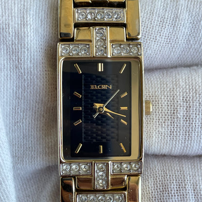 Reloj Joya Elgin Mujer Años 2000 Dorado Con Cristales