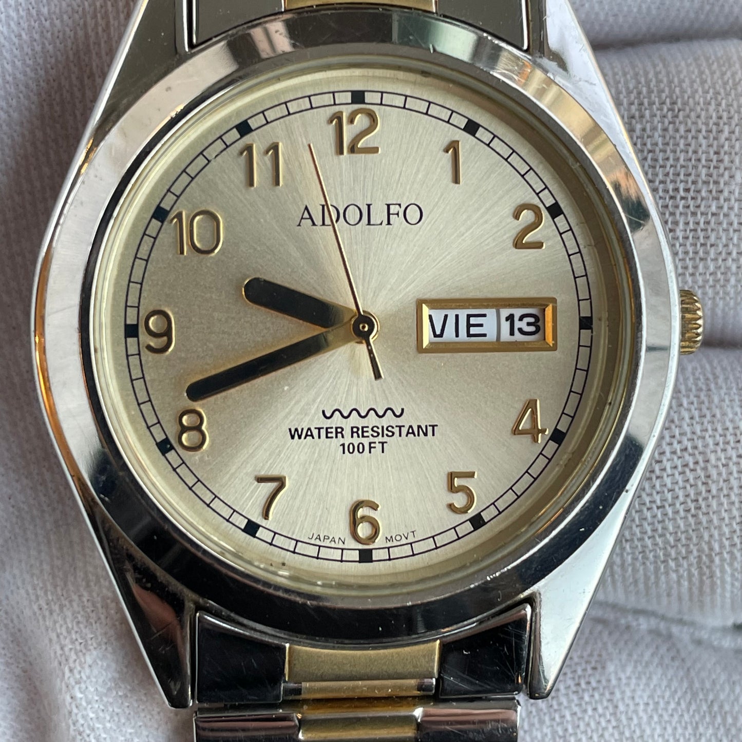 Reloj ADOLFO Hombre Cuarzo Día Fecha Bicolor Expandible 90s
