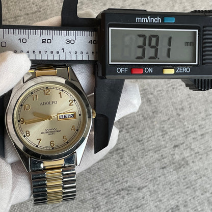 Reloj ADOLFO Hombre Cuarzo Día Fecha Bicolor Expandible 90s